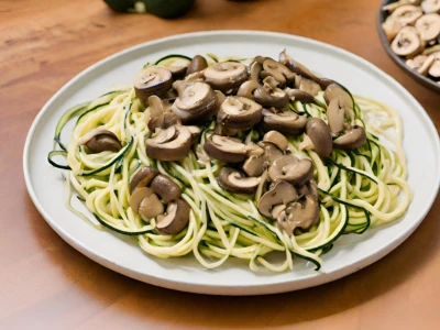 plato de espaguetis de calabacín con champiñones